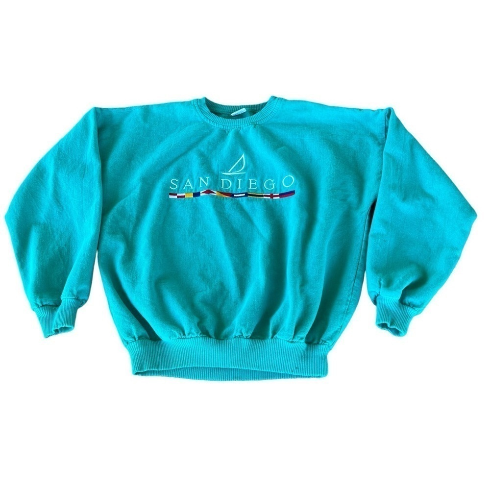 VTG Crazy Shirts SAN DIEGO Embroidered Crewneck Sweatshirt Sailing Flags Small - Picture 4 of 14